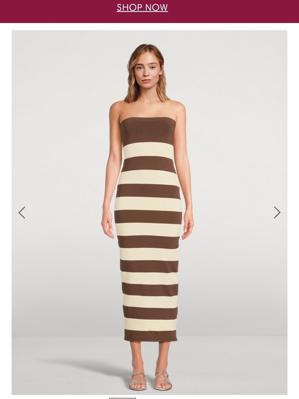 Posse Strapless Brown and Cream Striped Midi Dress